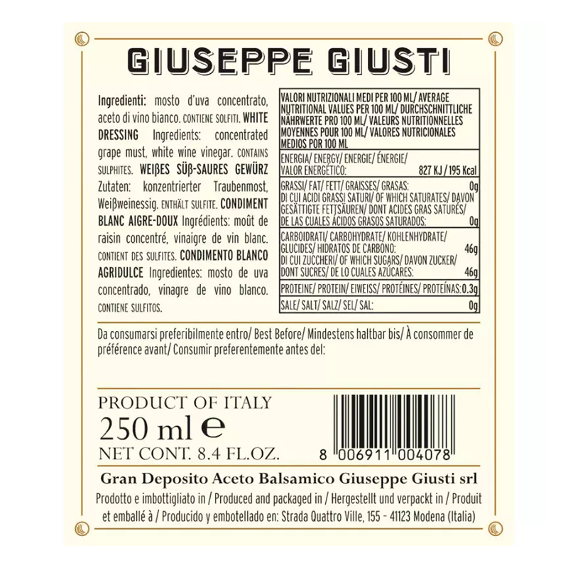 Giusti Condiment Aigre-doux Blanc 6x250 mL