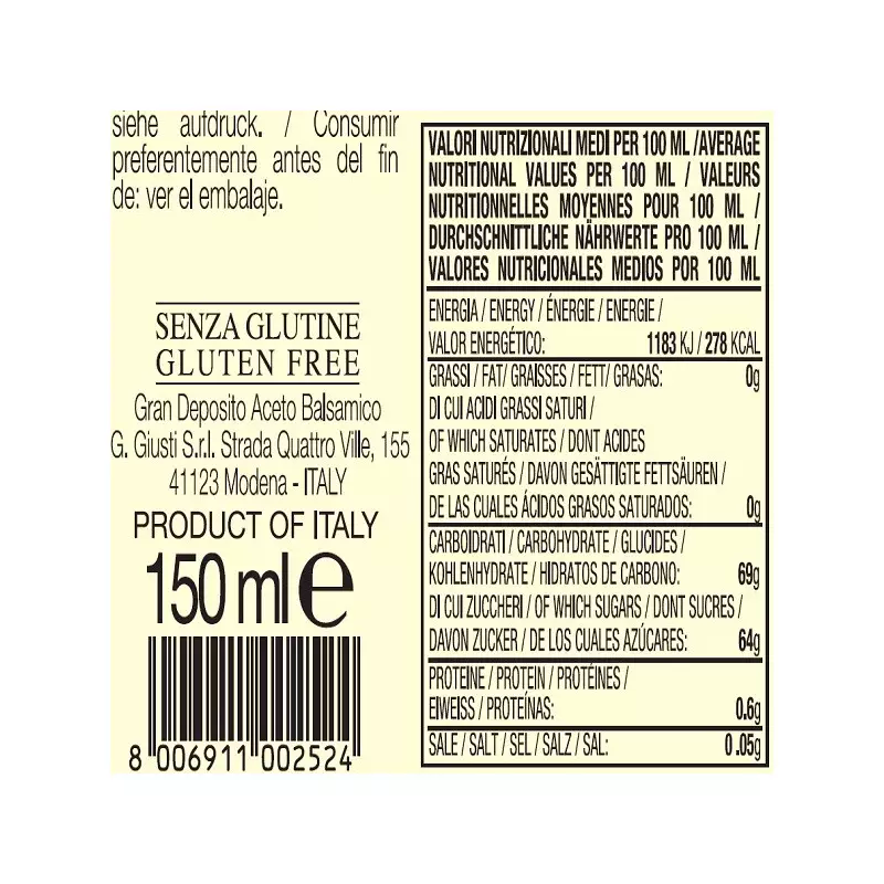 Giusti crème à base de vinaigre balsamique et vanille 6x150 mL