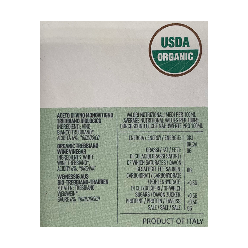 vinaigre de vin blanc Trebbiano bio* 6 x 250 ml