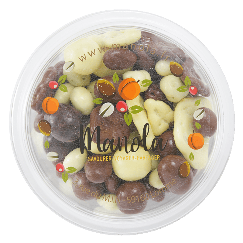 "chocomix" mélange noix et fruits secs chocolatés - barquette 200 g