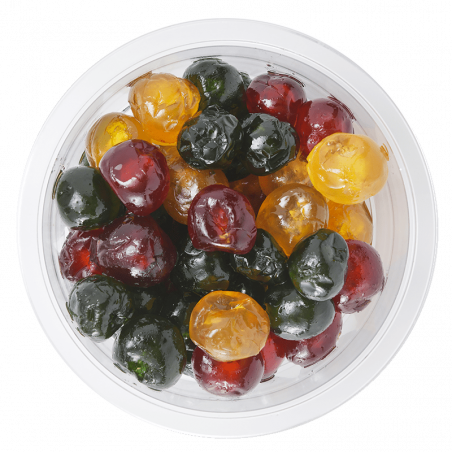 Cerises bigarreaux tricolores confites - barquette de 200 g