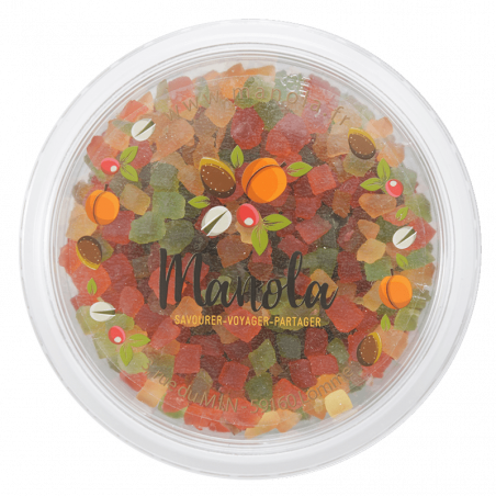 Cubes de fruits confits tricolores - barquette de 200g